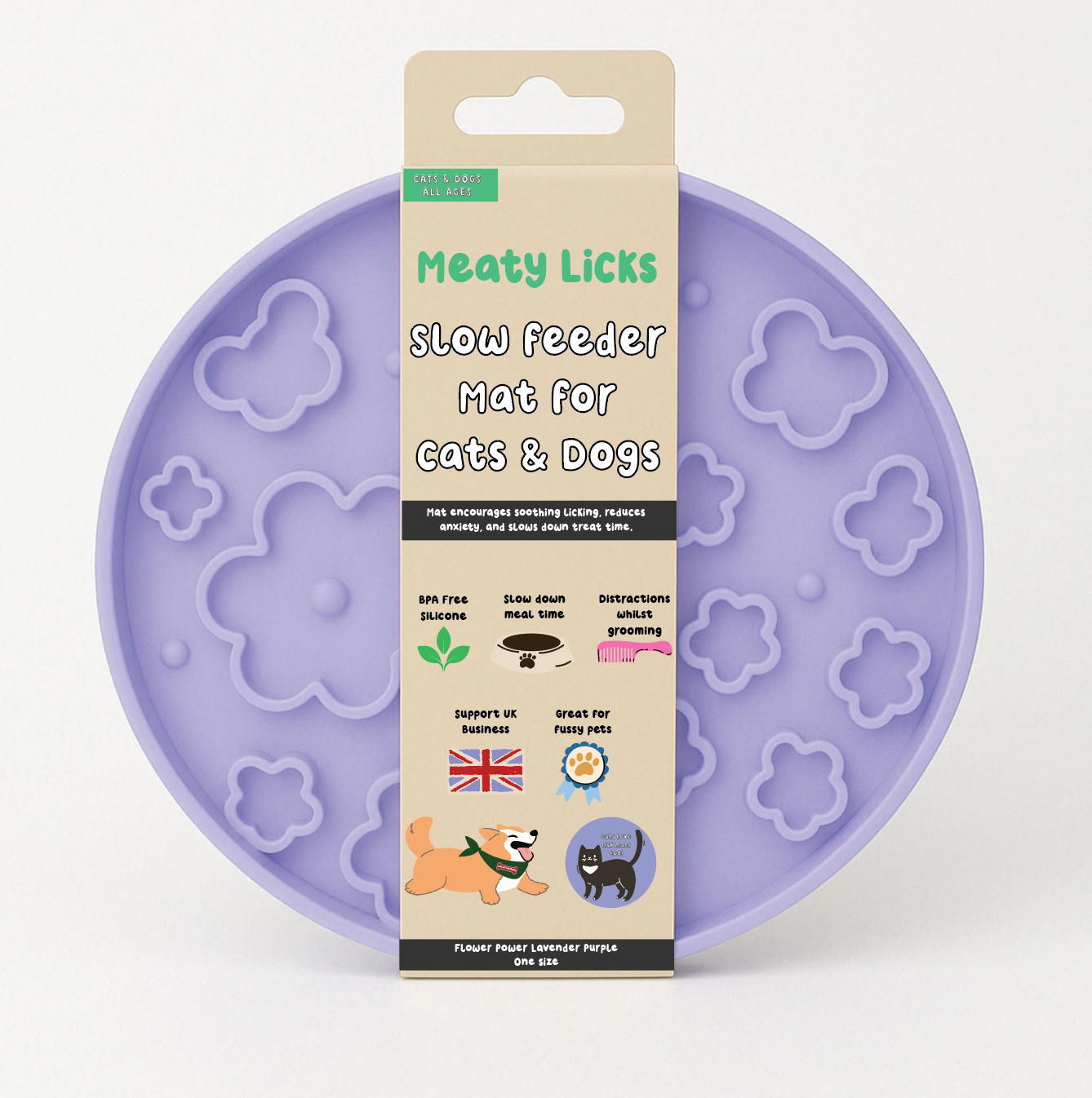 Meaty Licks Flower Power slow feeder - lavender purple