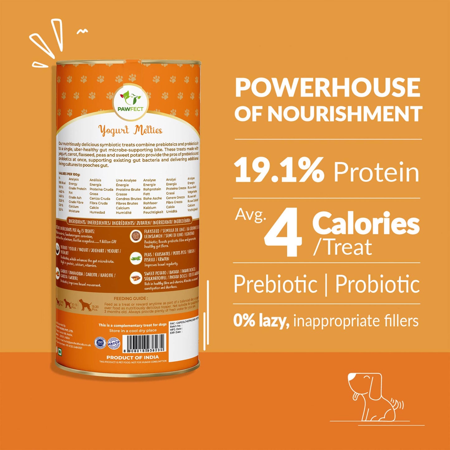 Pawfect Yogurt Melties Prebiotic and Probiotic Dog Treats: Carrot & Yogurt (38g/1.34oz)