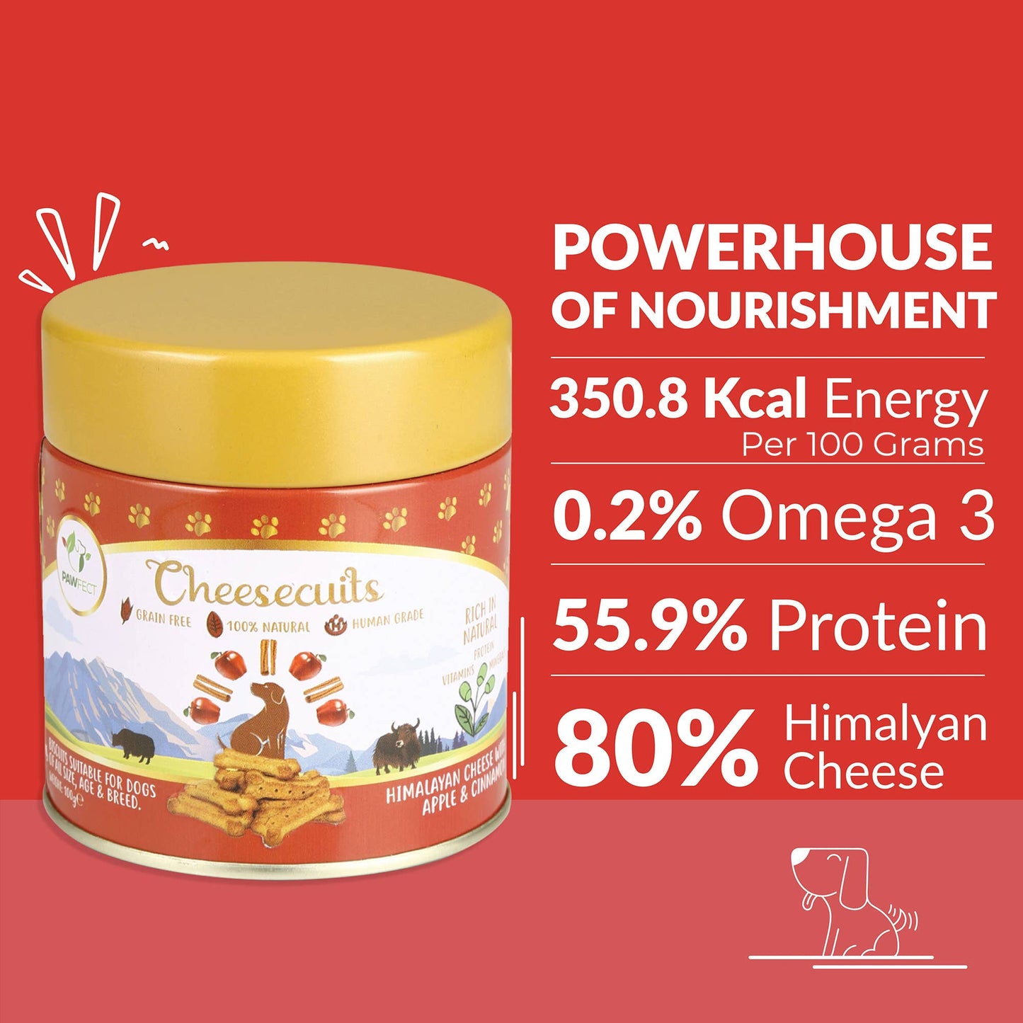 Pawfect Cheesecuits Cheesy Dog Biscuits with Apple and Cinnamon- Cheesecuits (100g/3.53oz)