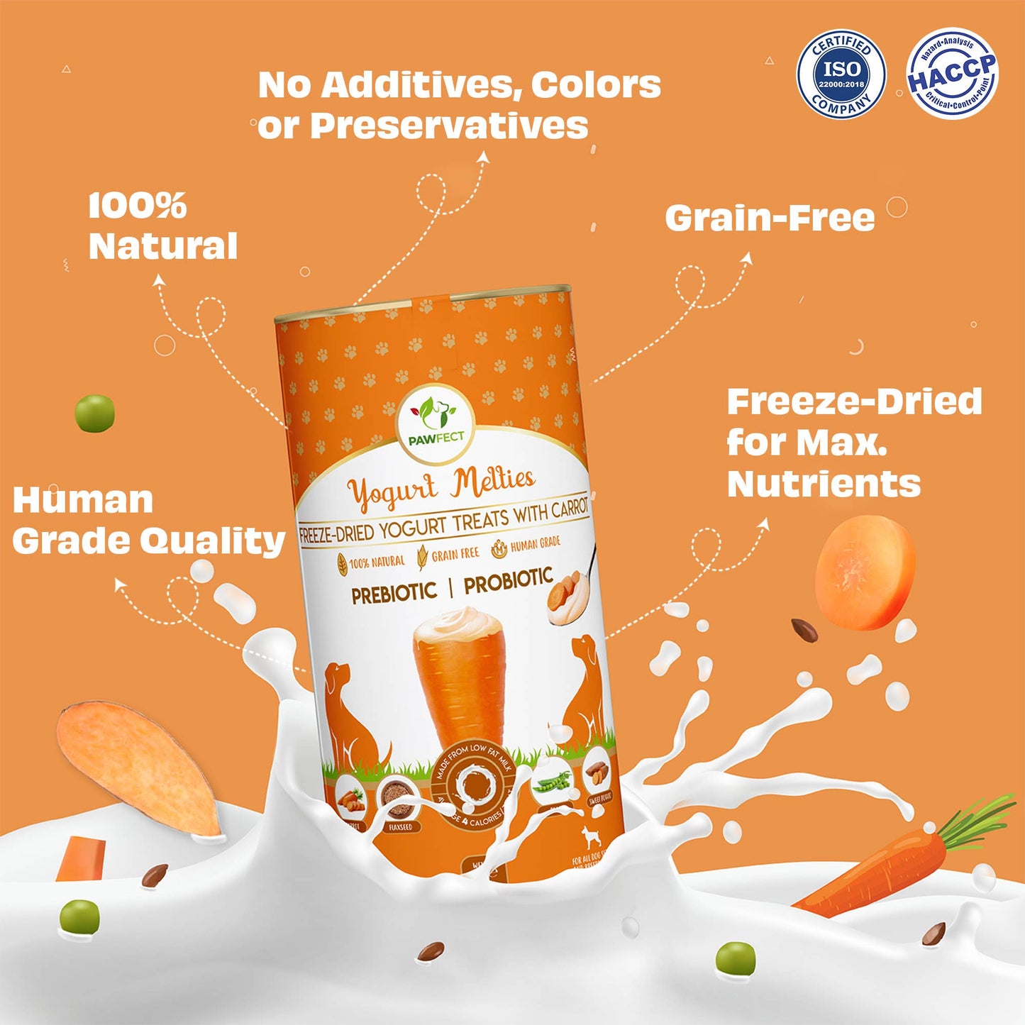 Pawfect Yogurt Melties Prebiotic and Probiotic Dog Treats: Carrot & Yogurt (38g/1.34oz)