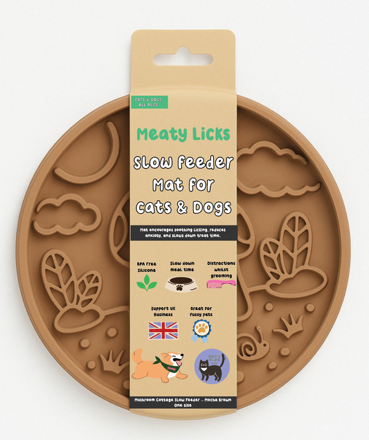 Meaty Licks Mushroom Cottage Slow Feeder – Mocha Brown