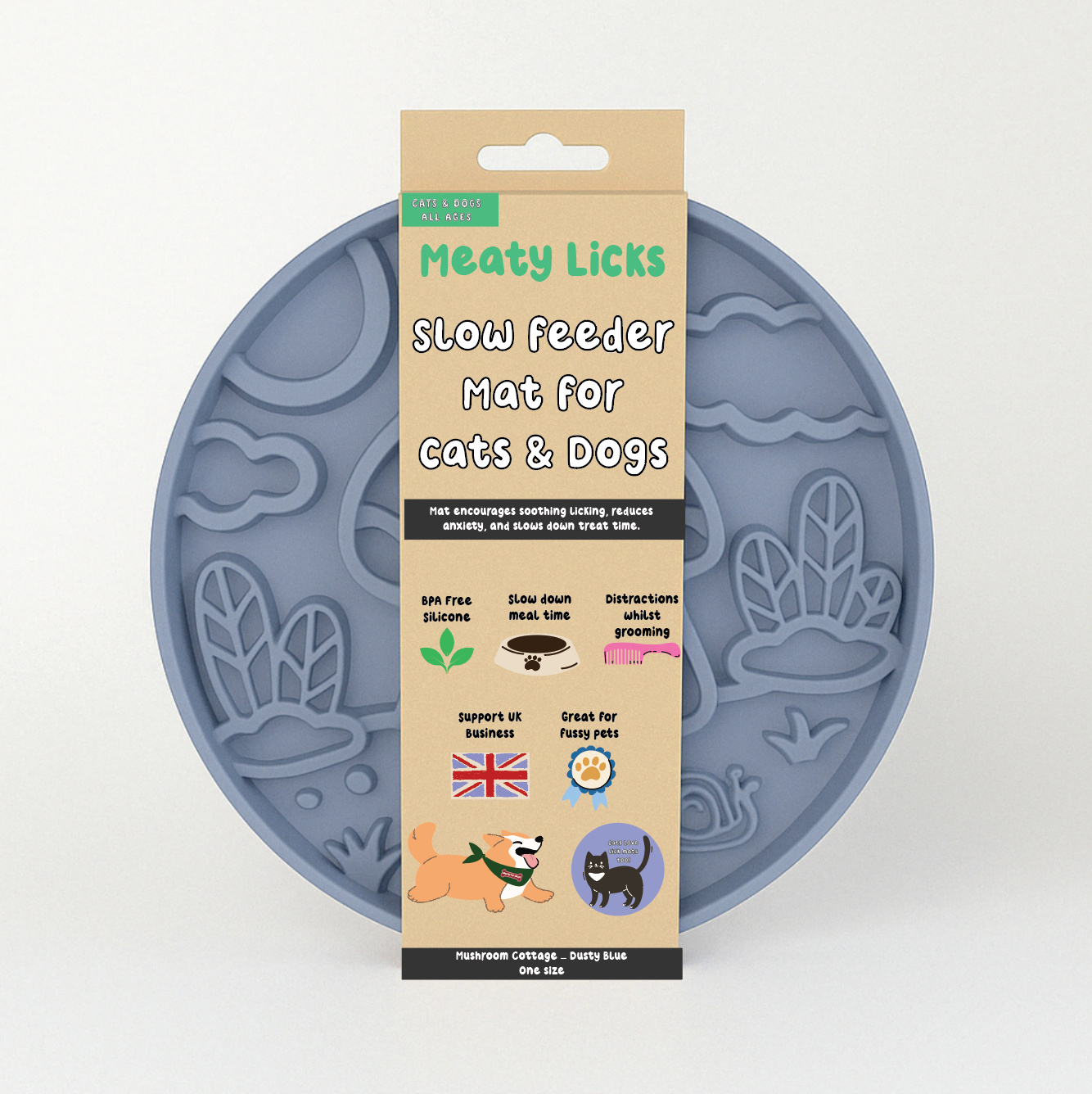 Meaty Licks Mushroom Cottage Slow Feeder – Dusty Blue