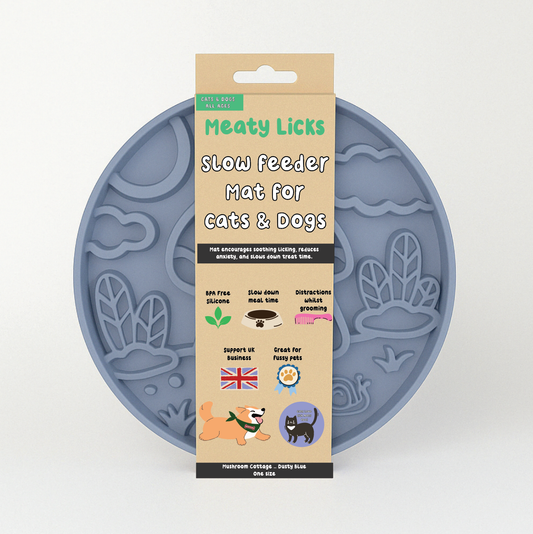 Meaty Licks Mushroom Cottage Slow Feeder – Dusty Blue