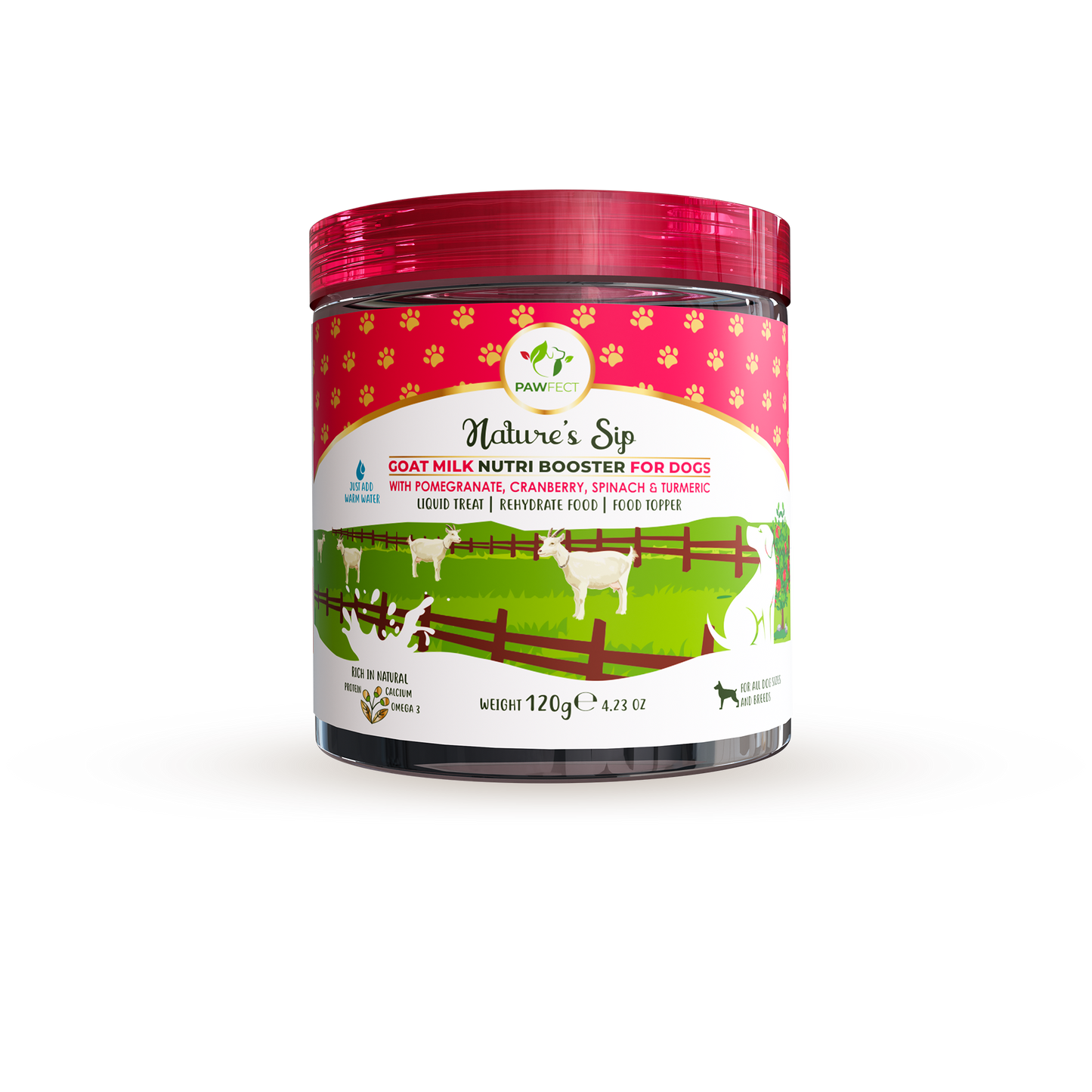 Pawfect Nature's Sip for Dogs: Goat's Milk with Pomegranate & Cranberry 120g