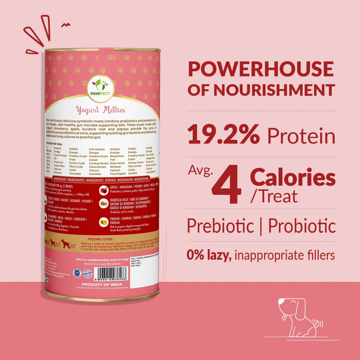Pawfect Yogurt Melties Prebiotic and Probiotic Dog Treats: Strawberry & Yogurt (38g/1.34oz)