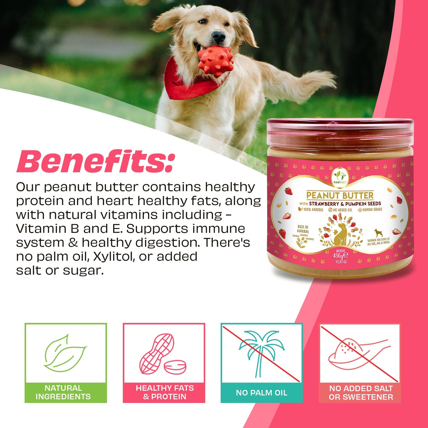 Pawfect Peanut Butter for Dogs: Strawberry & Pumpkin Seeds 275g
