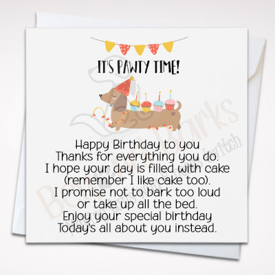 It pawty time birthday card from the dog