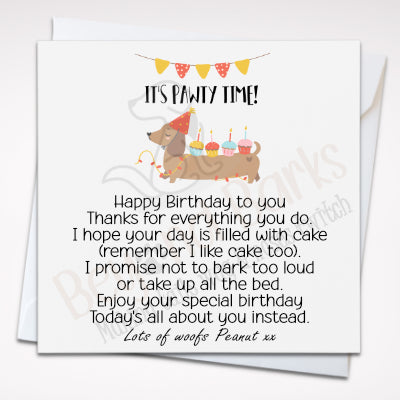 It pawty time birthday card from the dog