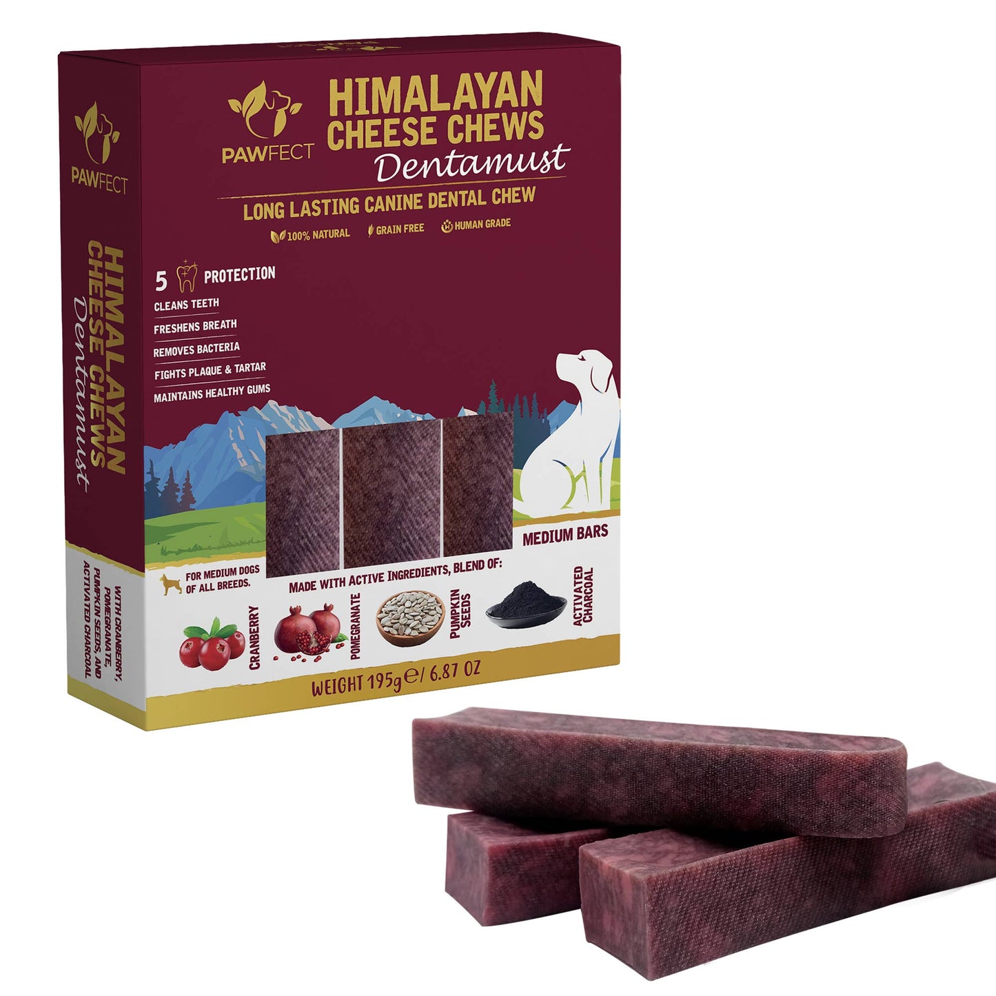 Pawfect Himalayan Cheese Chews for Dogs - Dentamust Cranberry
