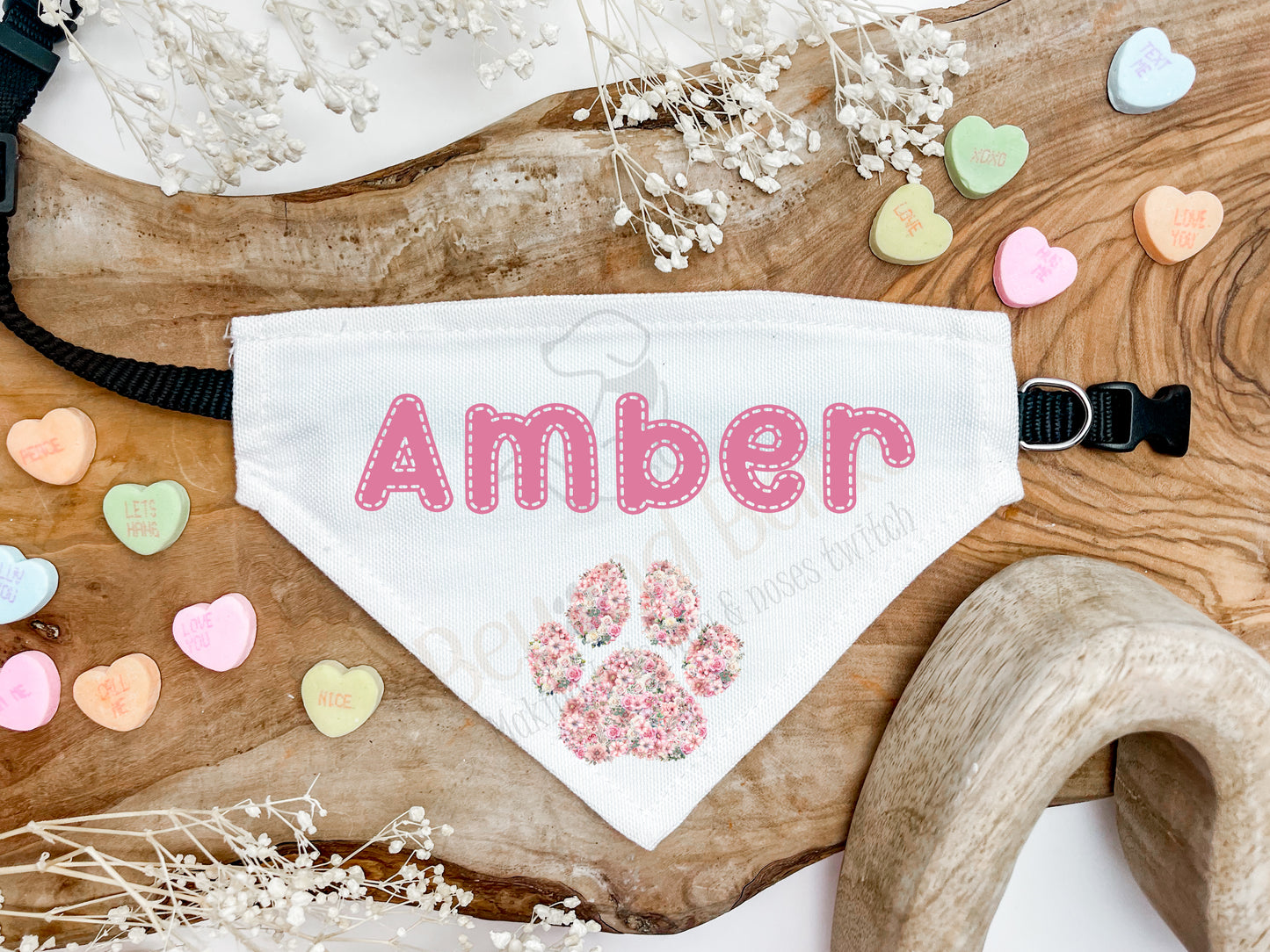 Personalised name dog bandana with paw print