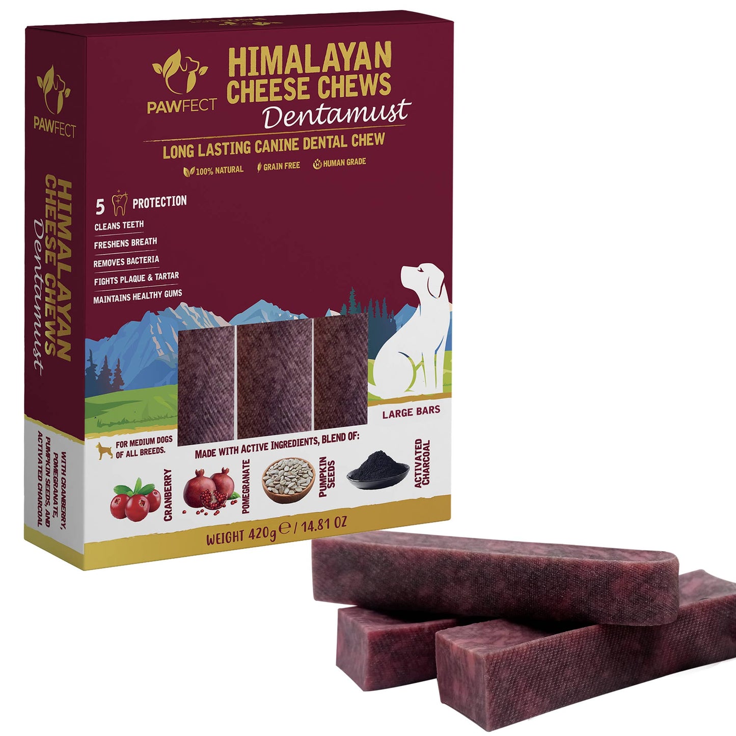 Pawfect Himalayan Cheese Chews for Dogs - Dentamust Cranberry