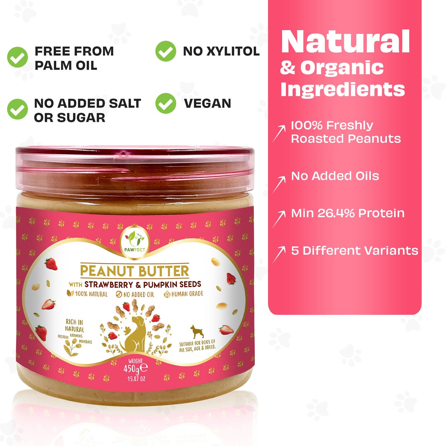 Pawfect Peanut Butter for Dogs: Strawberry & Pumpkin Seeds 275g