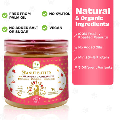 Pawfect Peanut Butter for Dogs: Strawberry & Pumpkin Seeds 275g